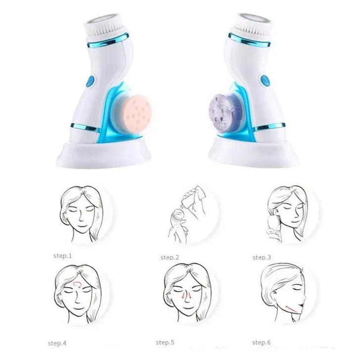 4-in-1 Electric Face Cleanser & Massager | Rechargeable Facial Cleansing & Exfoliating Brush | Skin Care Tool