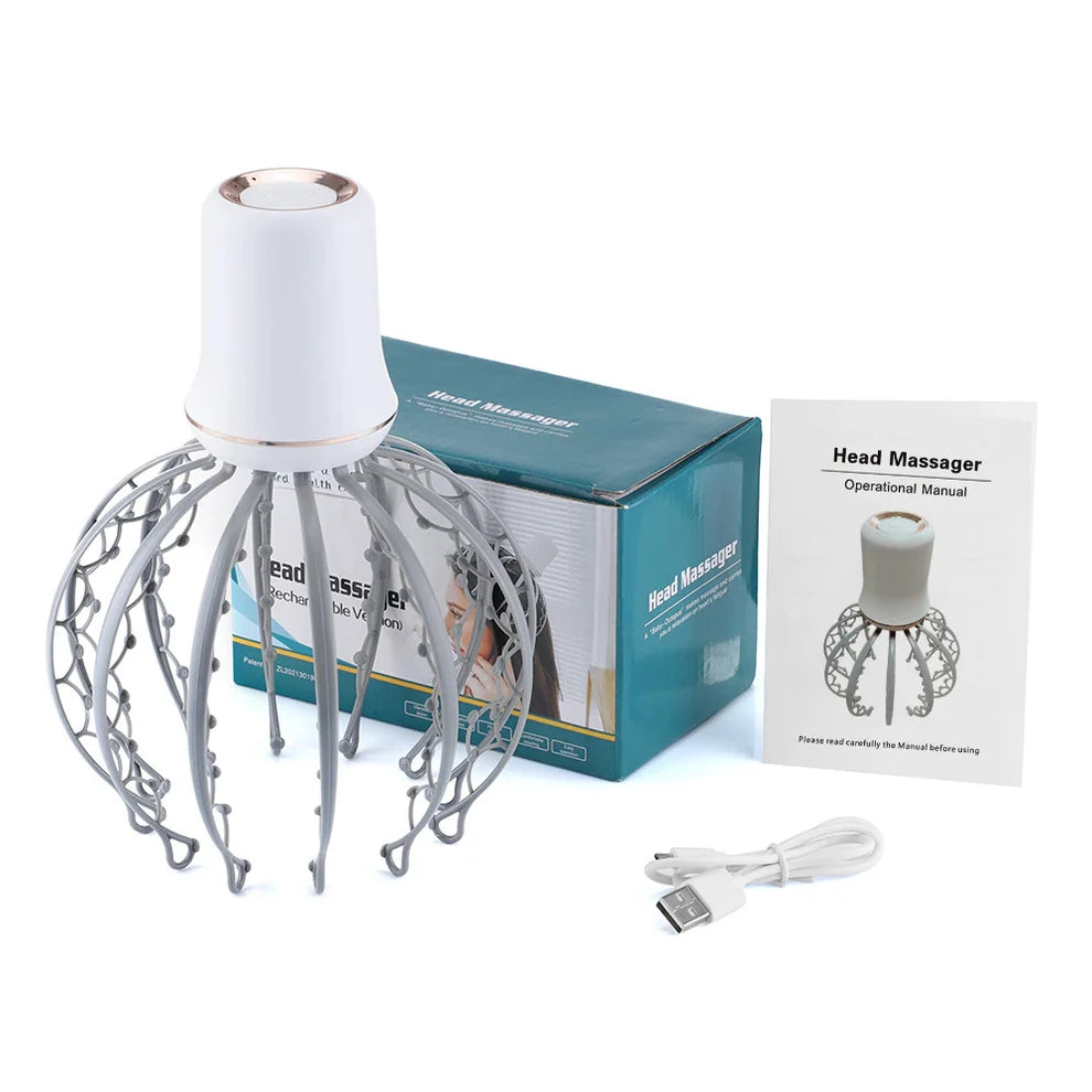 Electric Scalp & Head Massager | 2 Modes | 12 3D Massage Arms | Hands-Free USB Rechargeable | Stress Relief & Relaxation