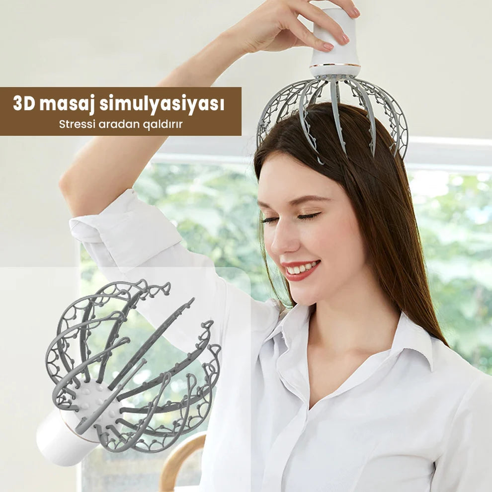 Electric Scalp & Head Massager | 2 Modes | 12 3D Massage Arms | Hands-Free USB Rechargeable | Stress Relief & Relaxation